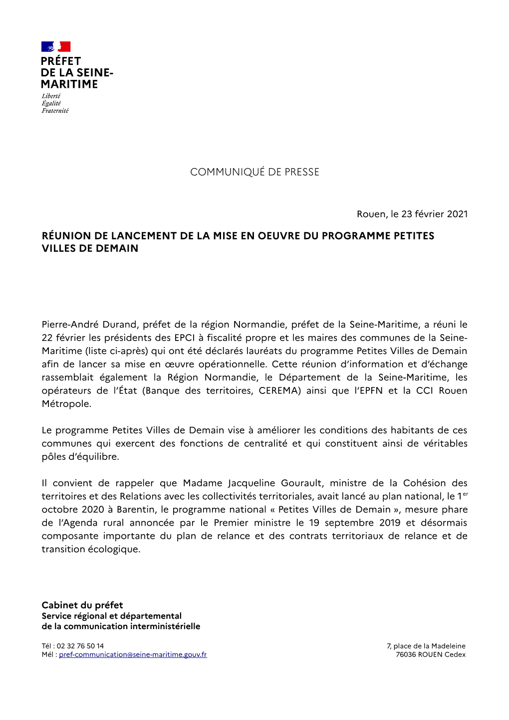 Communiqué De Presse Réunion De Lancement De La