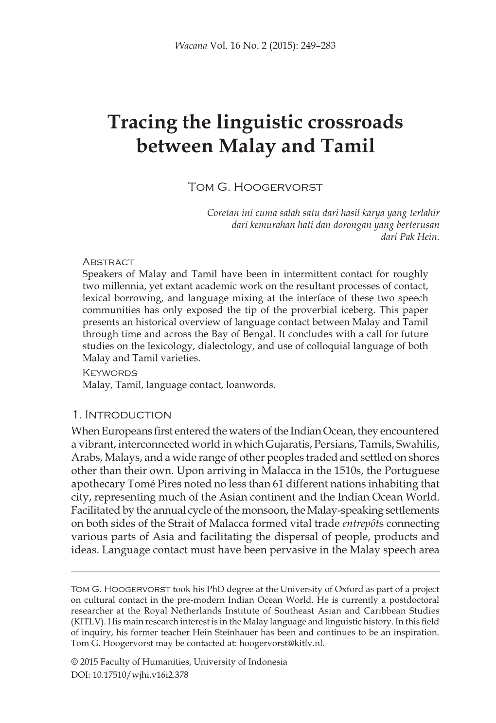 Tracing the Linguistic Crossroads Between Malay and Tamil