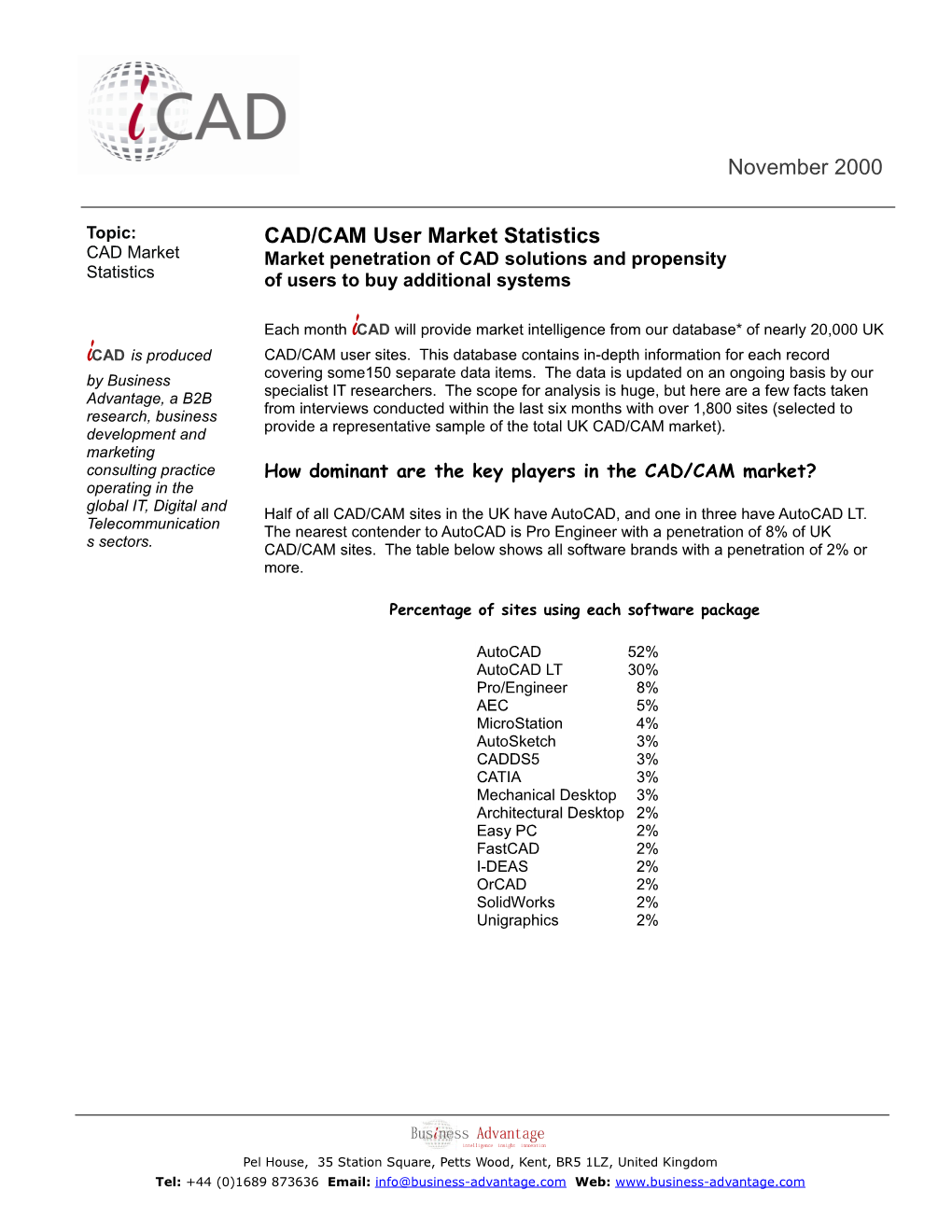 CAD/CAM User Market Statistics