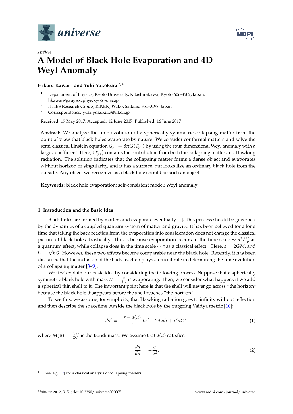 A Model of Black Hole Evaporation and 4D Weyl Anomaly