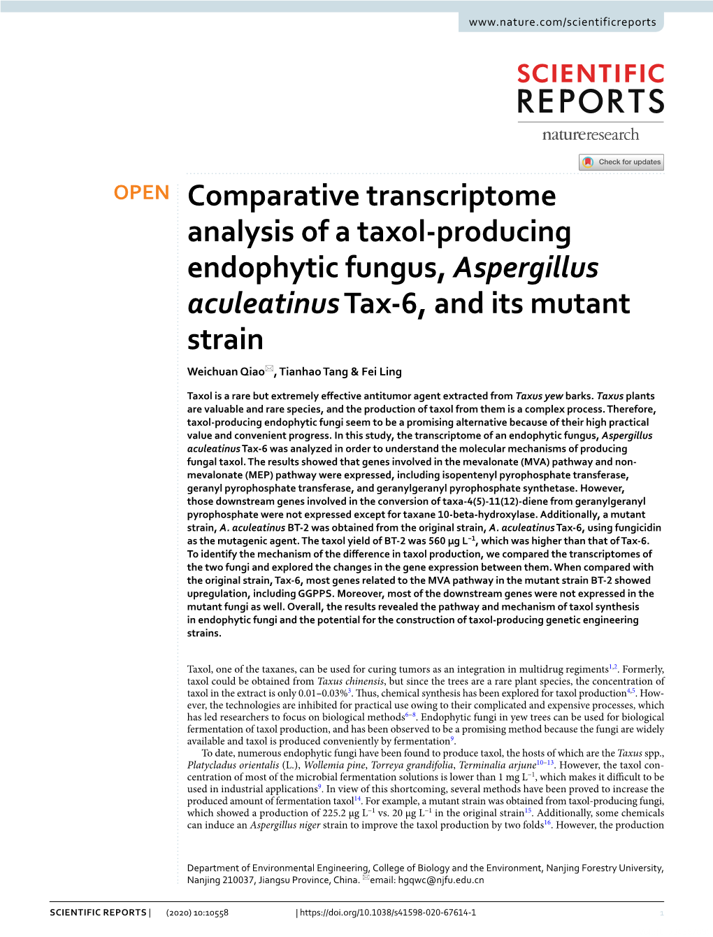 Comparative Transcriptome Analysis of a Taxol-Producing Endophytic