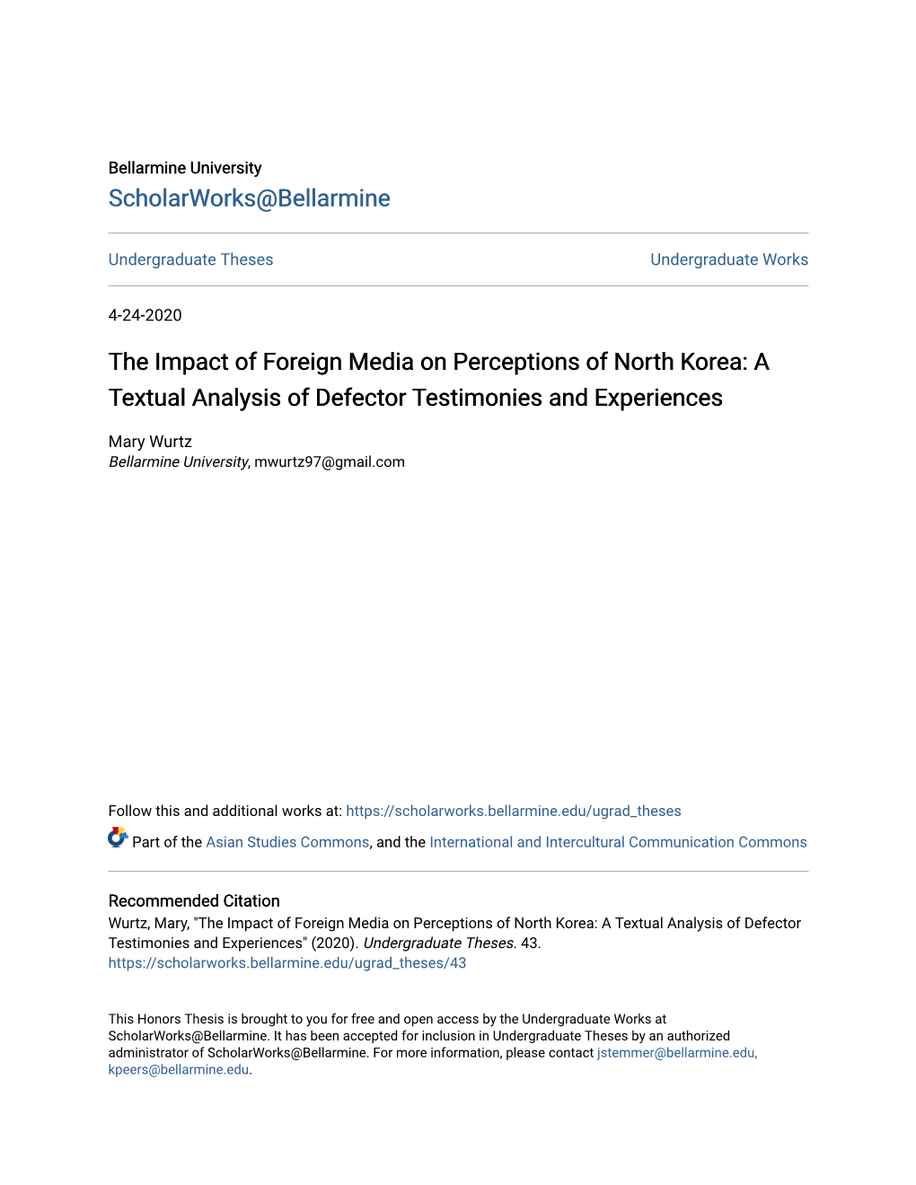 The Impact of Foreign Media on Perceptions of North Korea: a Textual Analysis of Defector Testimonies and Experiences