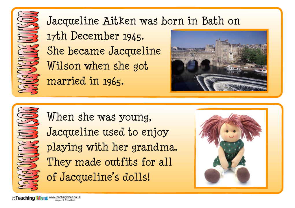 Jacqueline Wilson Fact Cards