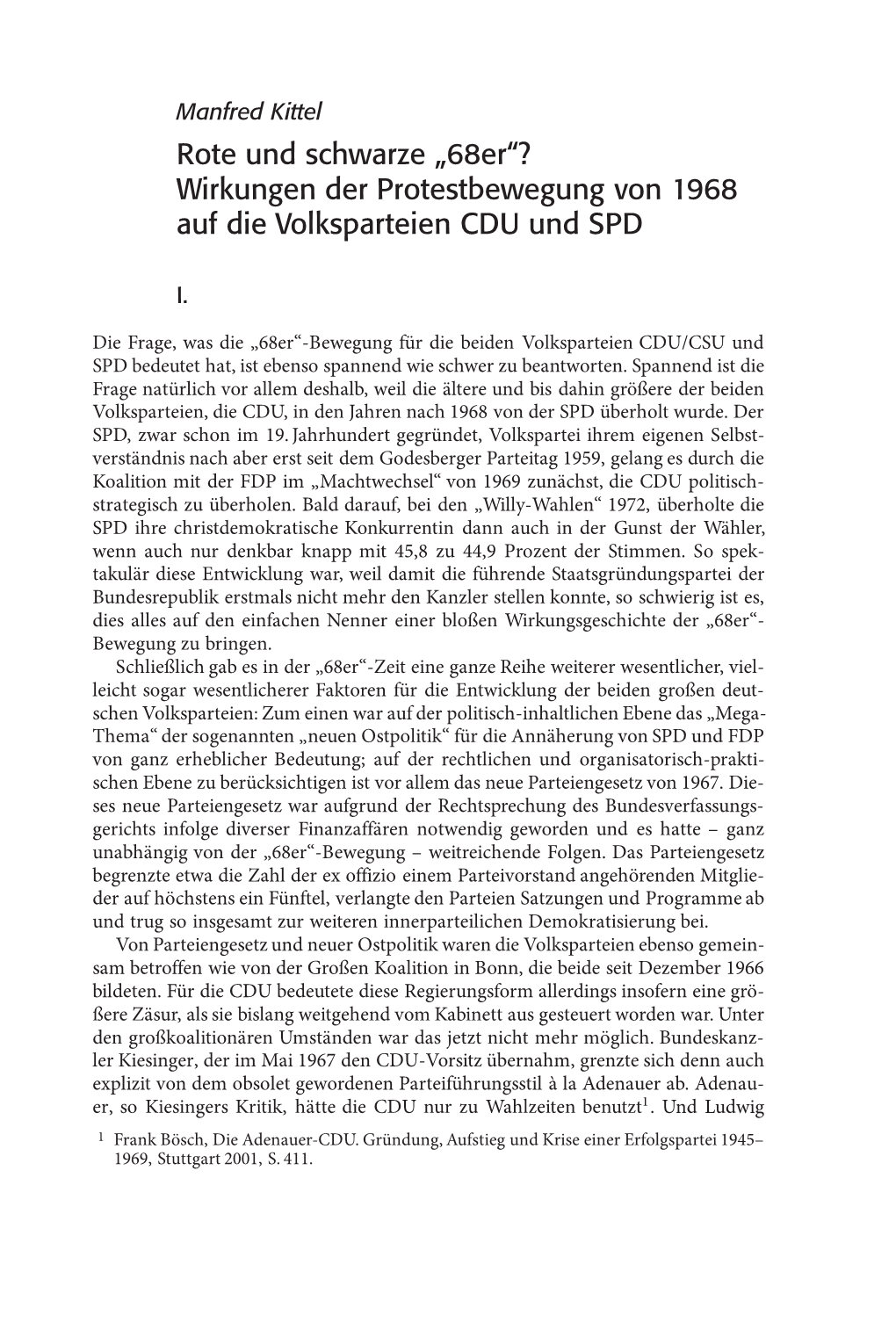 „68Er“? Wirkungen Der Protestbewegung Von 1968 Auf Die Volksparteien CDU Und SPD