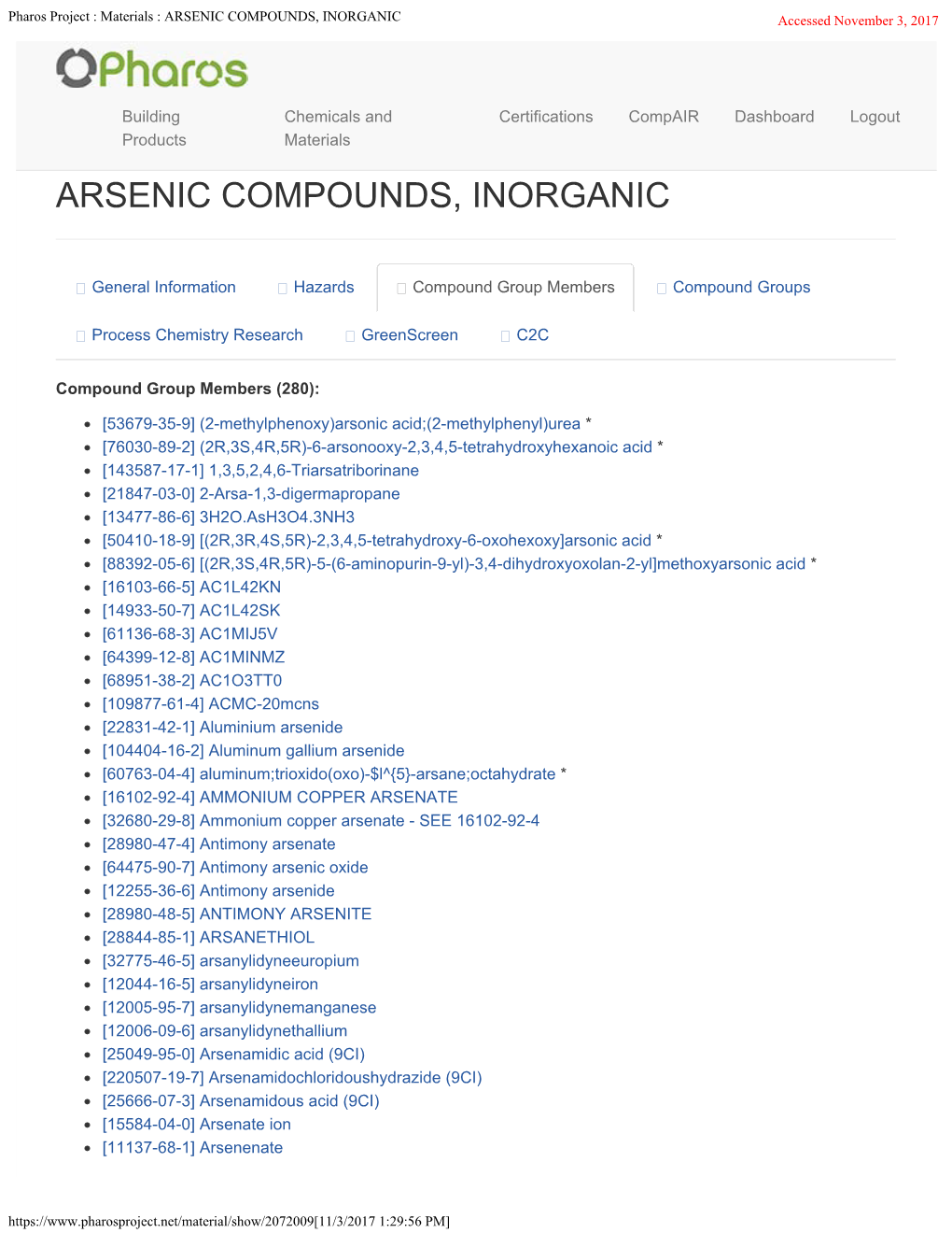 ARSENIC COMPOUNDS, INORGANIC Accessed November 3, 2017