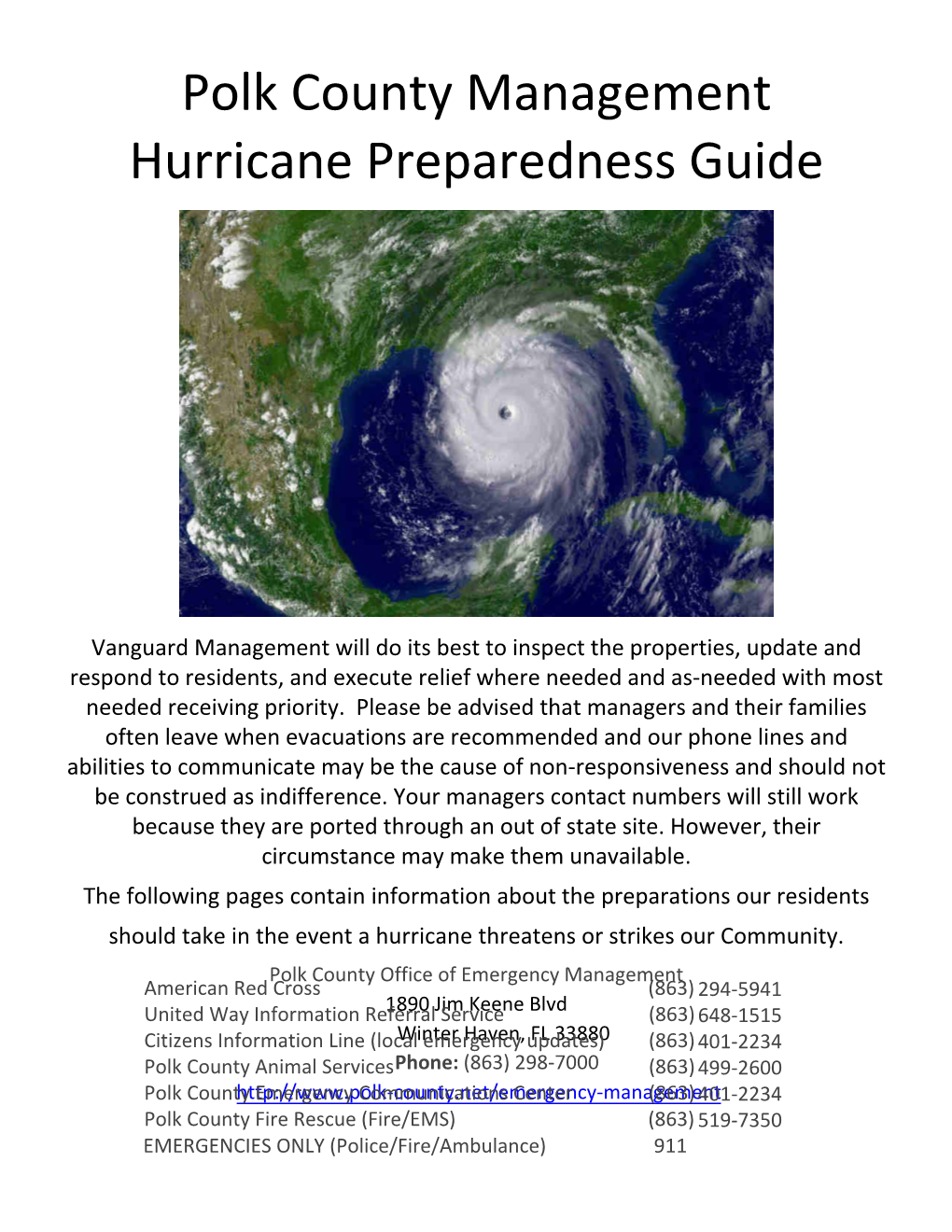 Polk County Management Hurricane Preparedness Guide