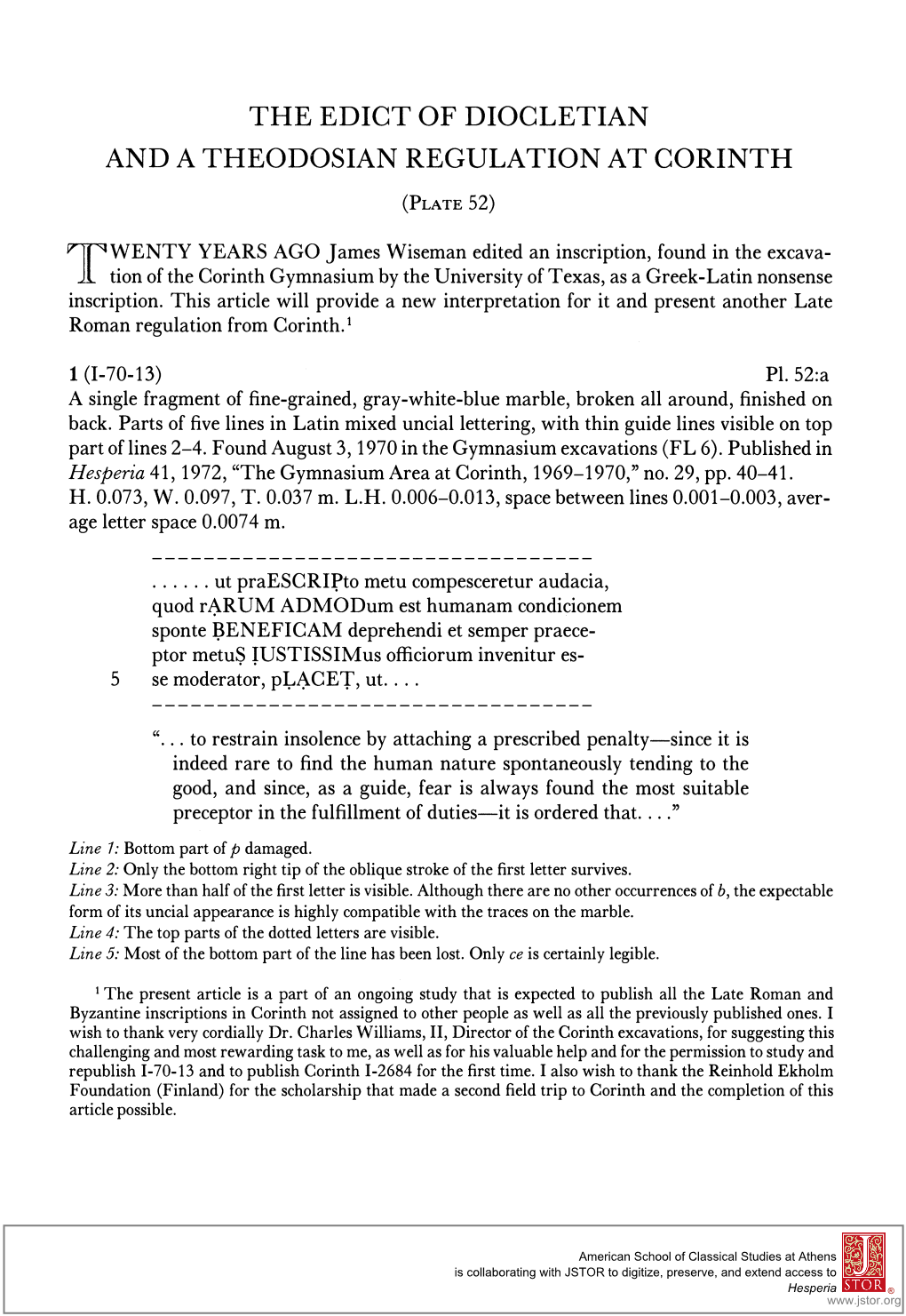 The Edict of Diocletian and a Theodosian Regulation at Corinth