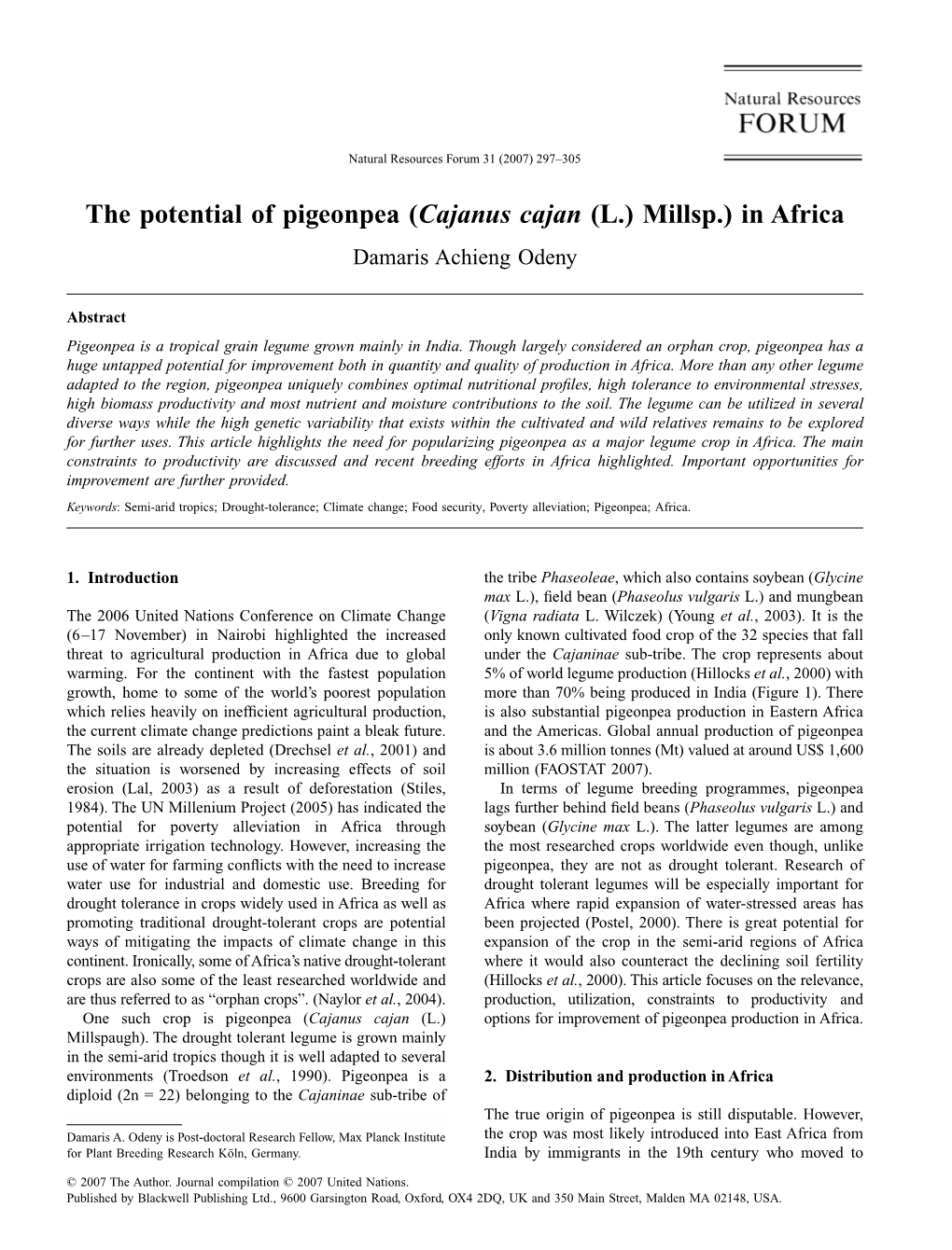 The Potential of Pigeonpea (Cajanus Cajan (L.) Millsp.) in Africa