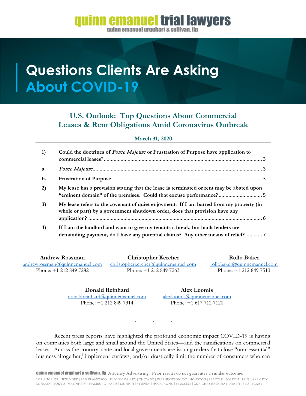 Questions Clients Are Asking About COVID-19