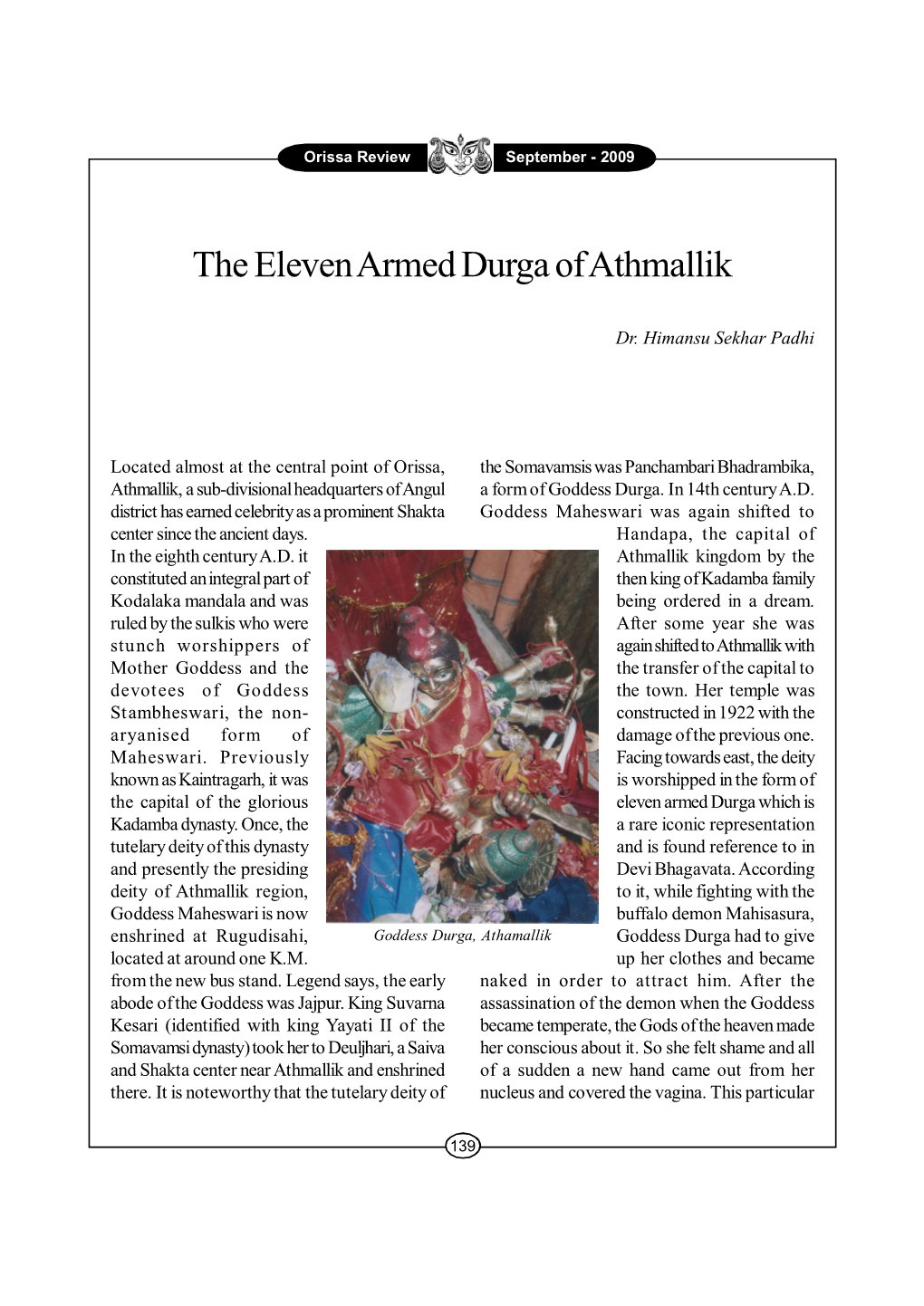 The Eleven Armed Durga of Athmallik