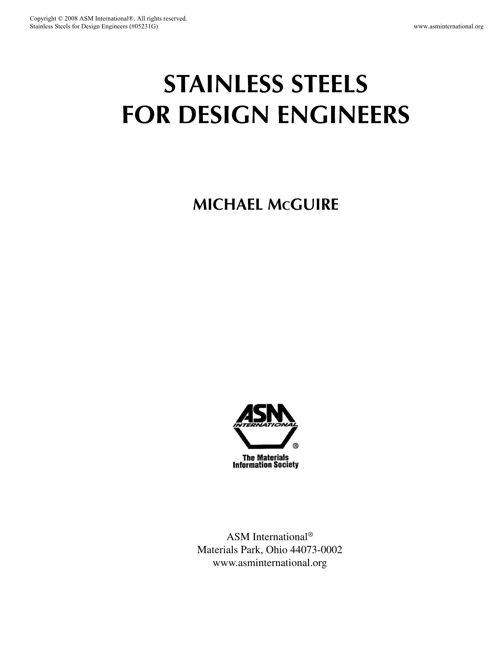 Stainless Steels for Design Engineers (#05231G)