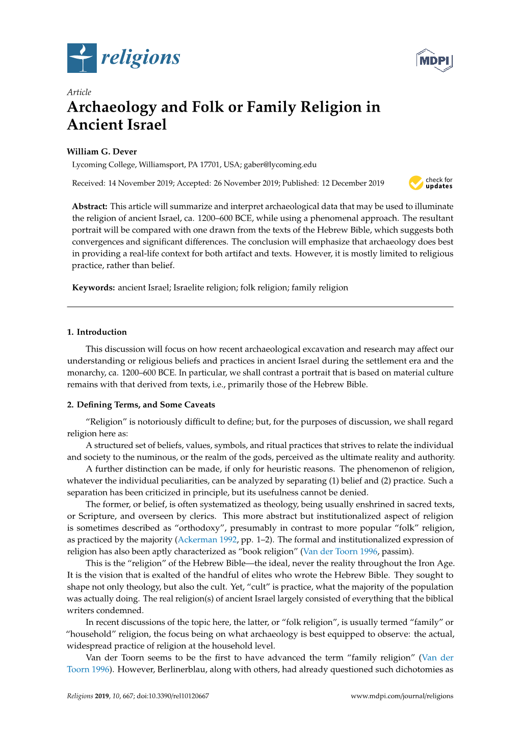 Archaeology and Folk Or Family Religion in Ancient Israel