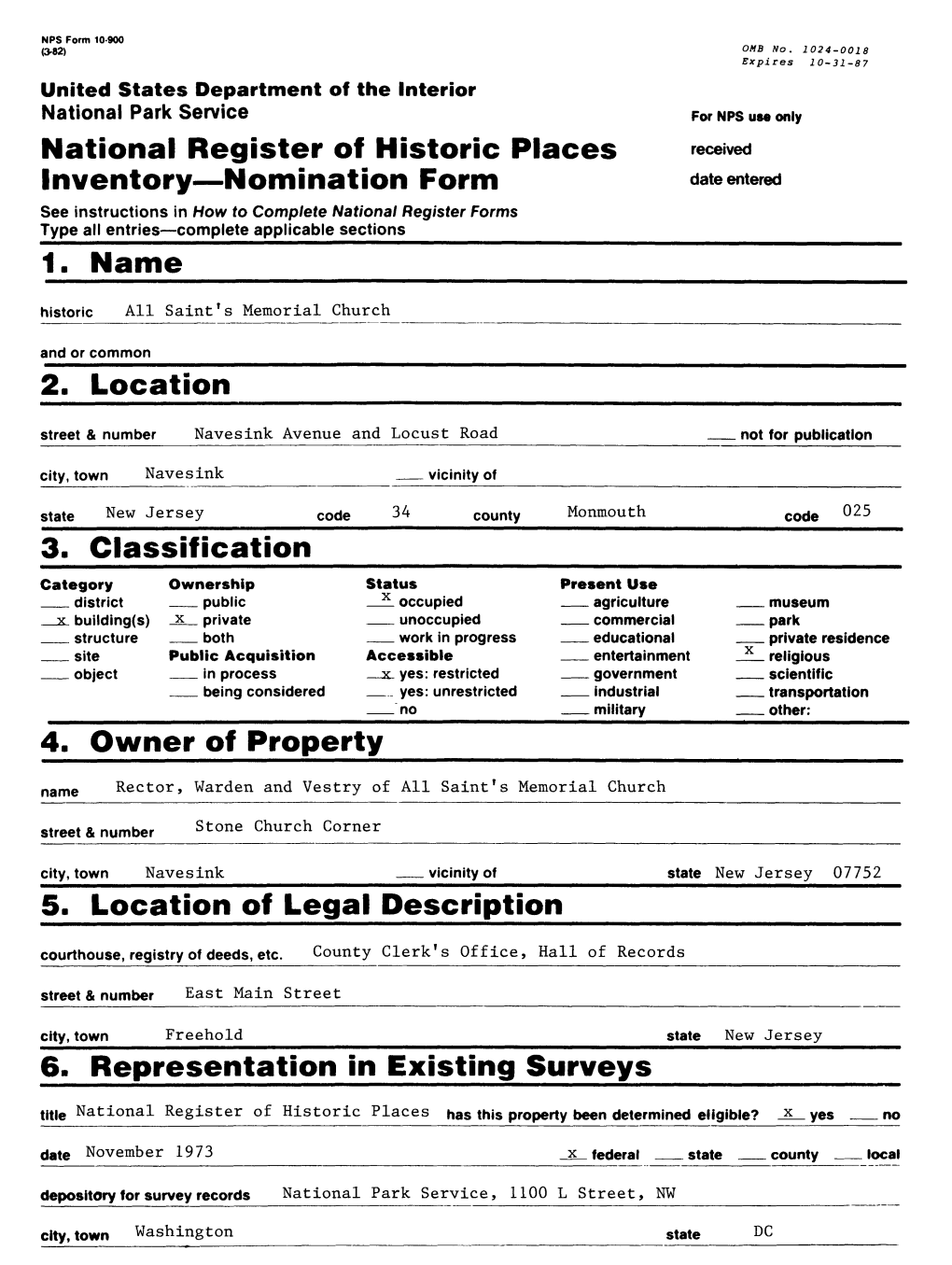 National Register Off Historic Places Inventory