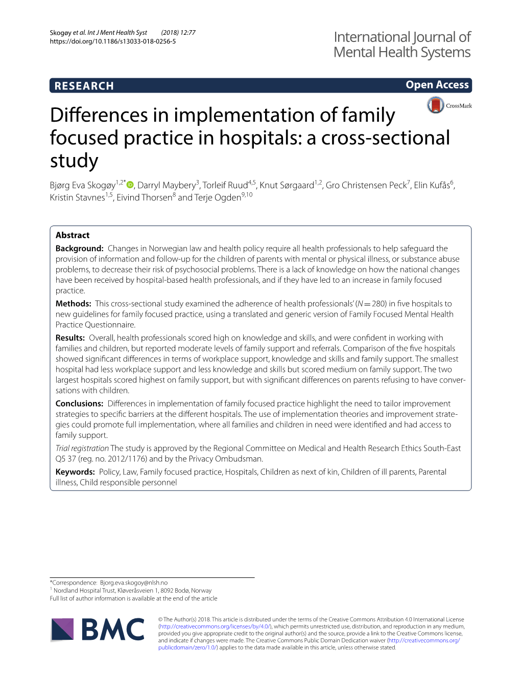 Differences in Implementation of Family Focused Practice in Hospitals: a Cross-Sectional Study