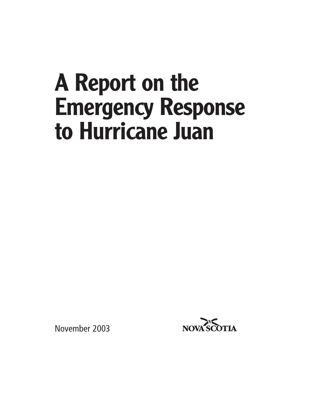 A Report on the Emergency Response to Hurricane Juan