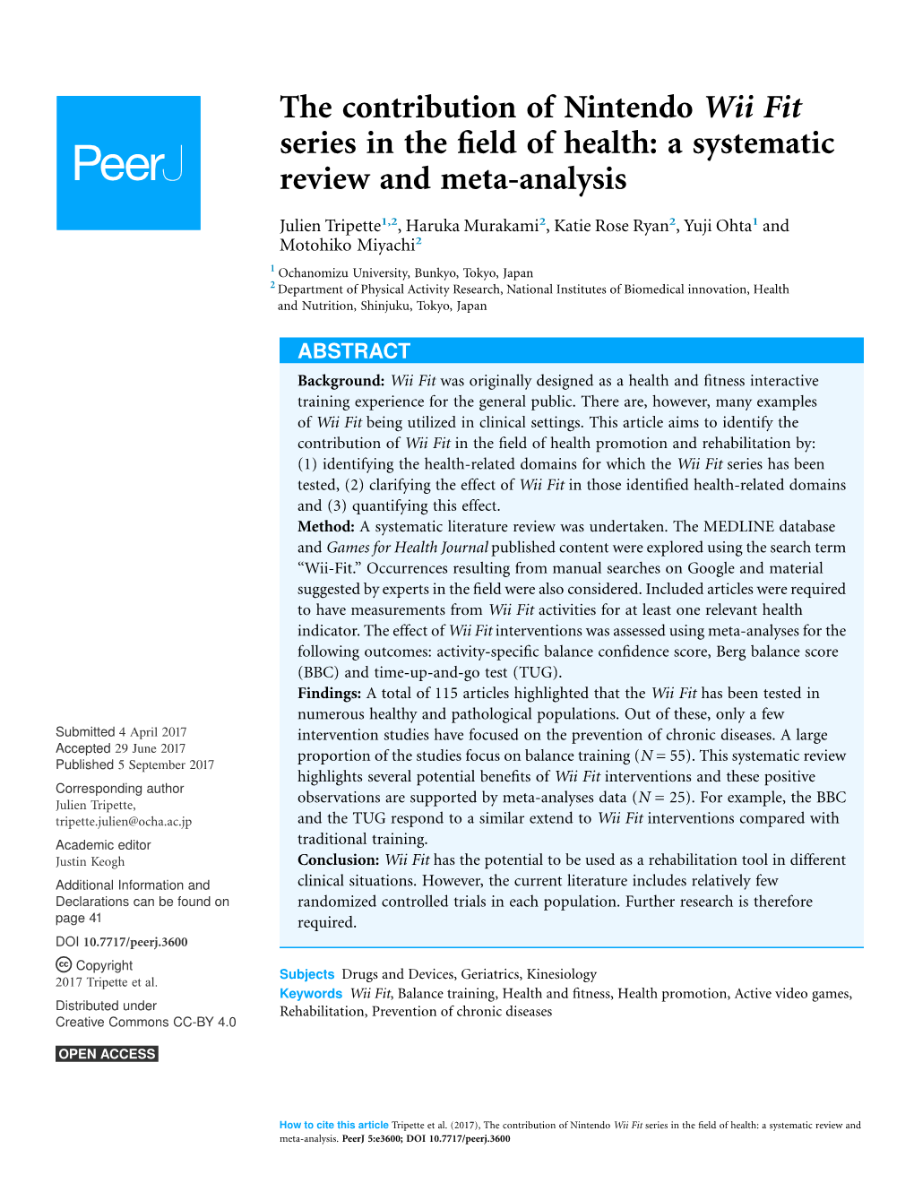The Contribution of Nintendo Wii Fit Series in the ﬁeld of Health: a Systematic Review and Meta-Analysis