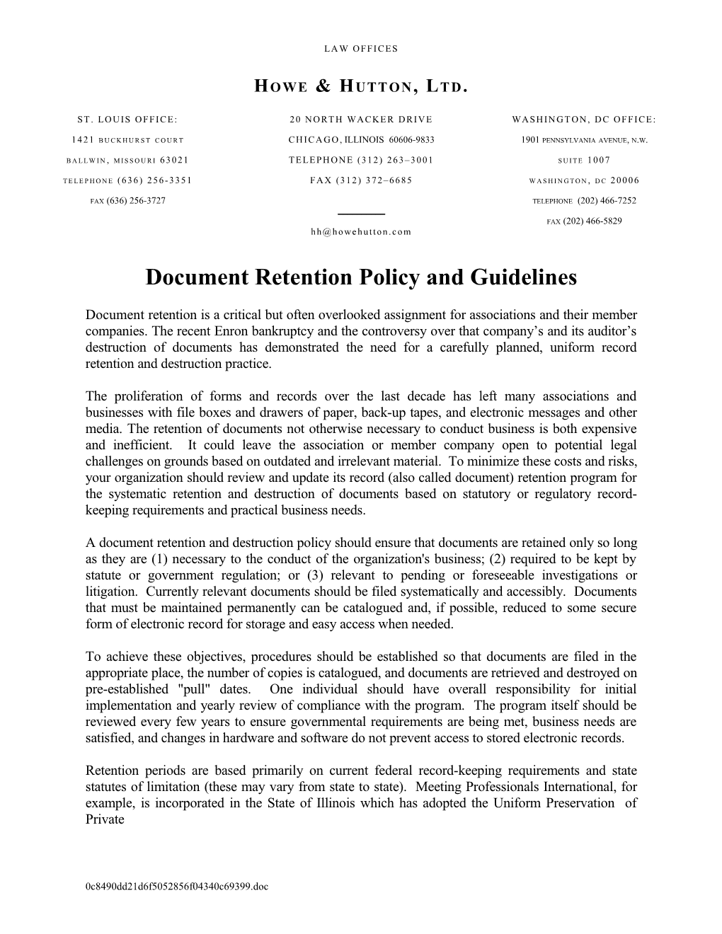 Document Retention Policy And Guidelines