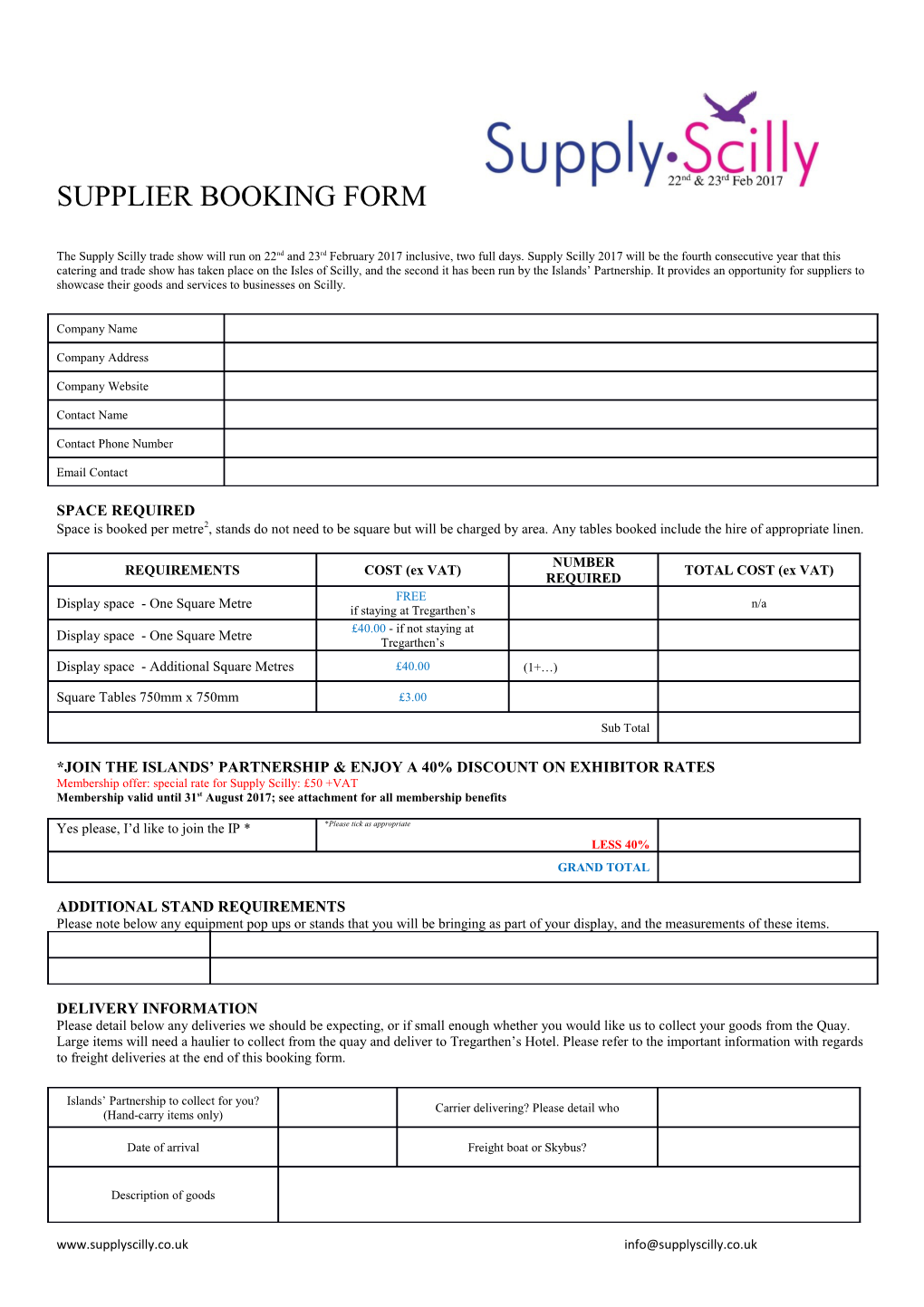 Supplier Booking Form