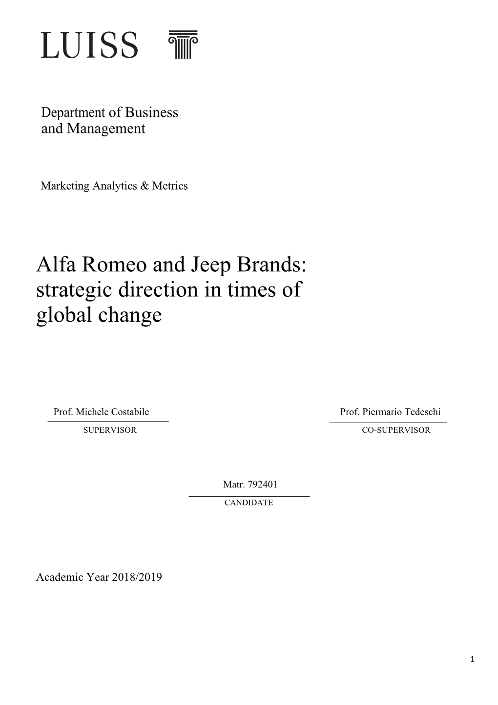 Alfa Romeo and Jeep Brands: Strategic Direction in Times of Global Change
