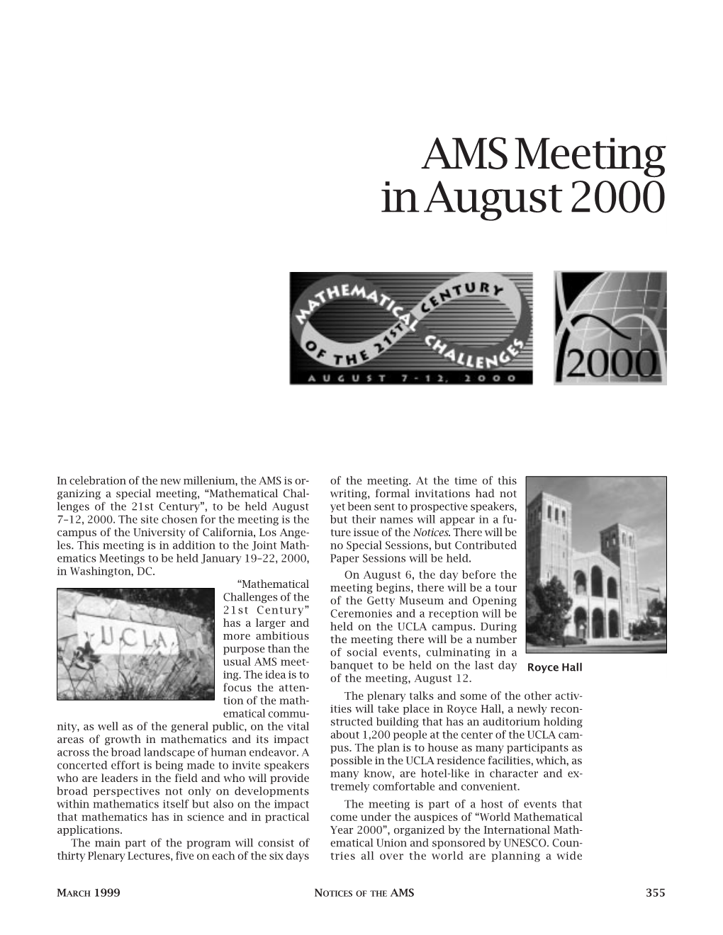 AMS Meeting in August 2000