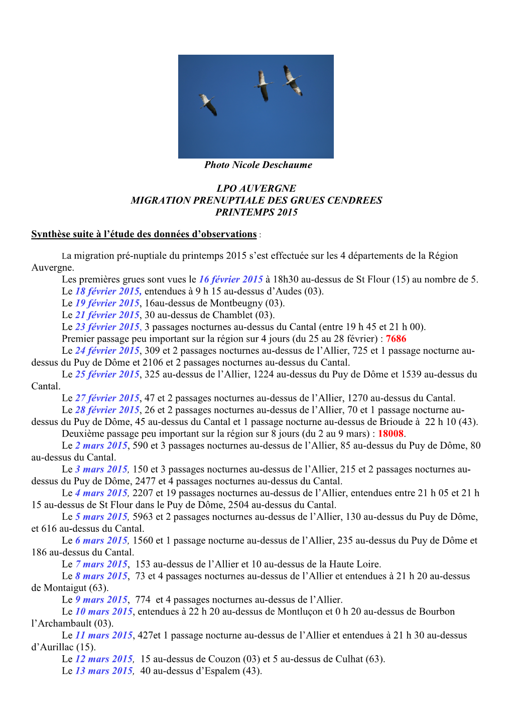 Synthese Migration Grues Printemps 2015