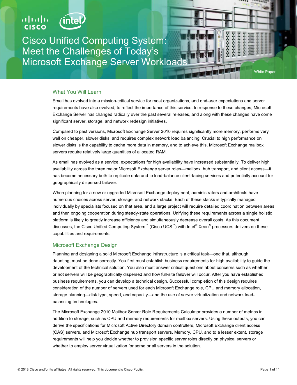 Cisco Unified Computing System: Meet the Challenges of Today's Microsoft Exchange Server Workloads