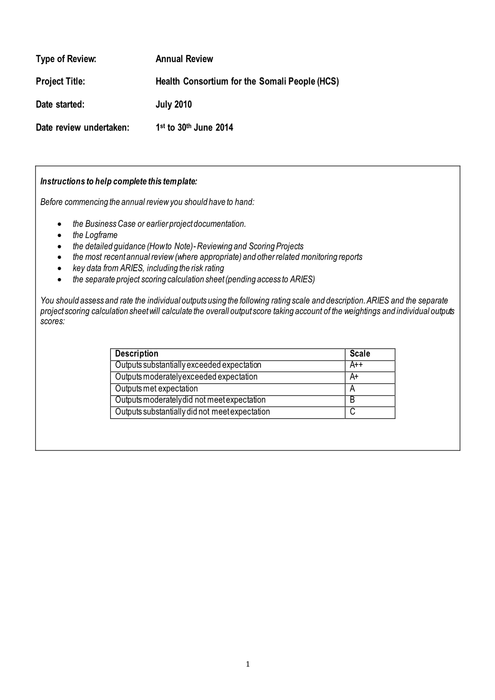 Annual Review Project Title: Health Consortium for the Somali People