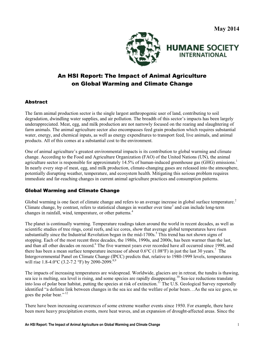 The Impact of Animal Agriculture on Global Warming and Climate Change
