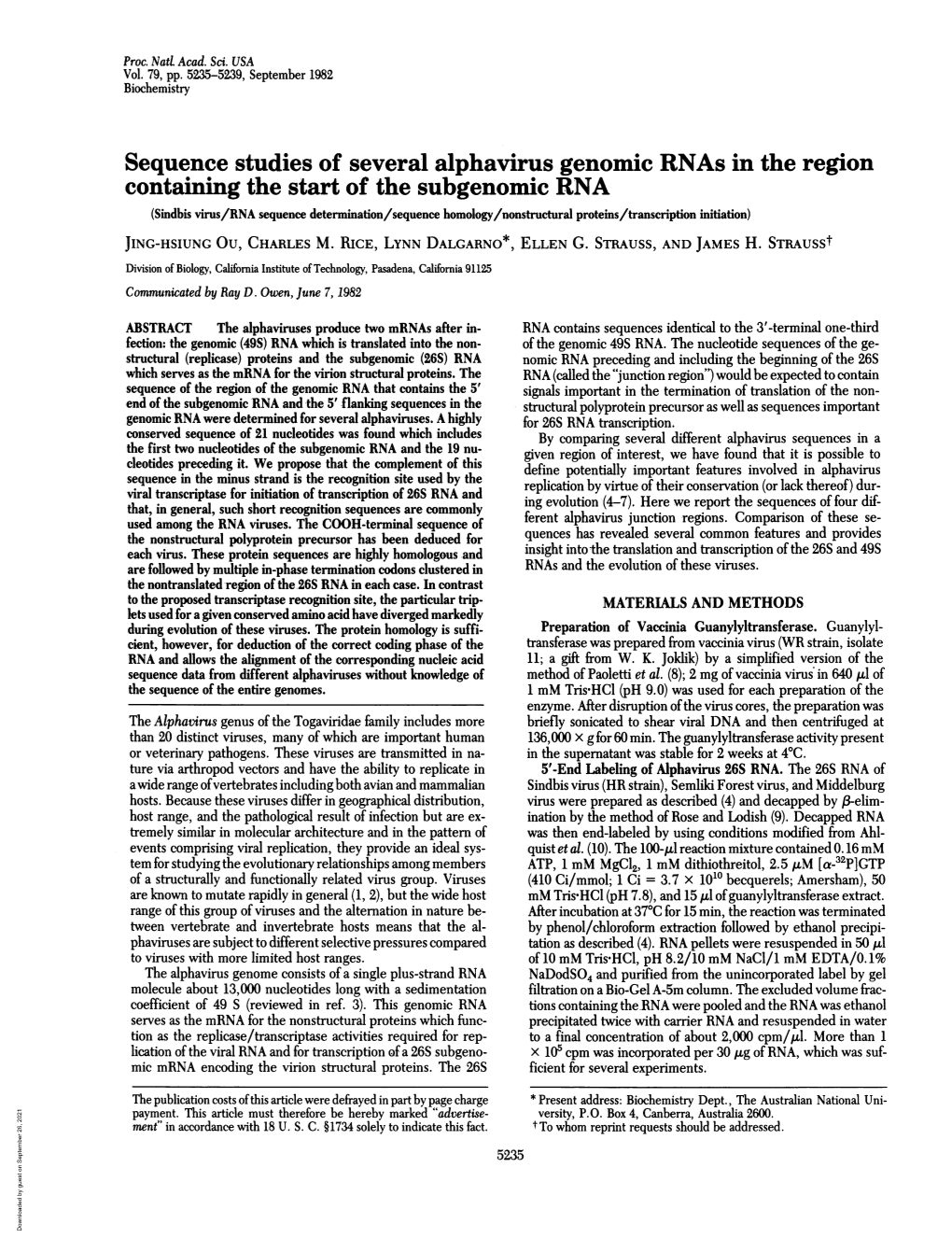 Sequence Studies of Several Alphavirusgenomic Rnas in The