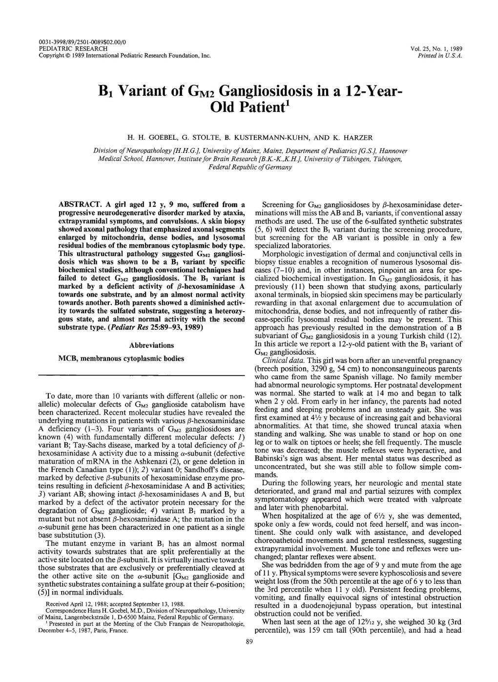 B1 Variant of GM2 Gangliosidosis in a 12-Year