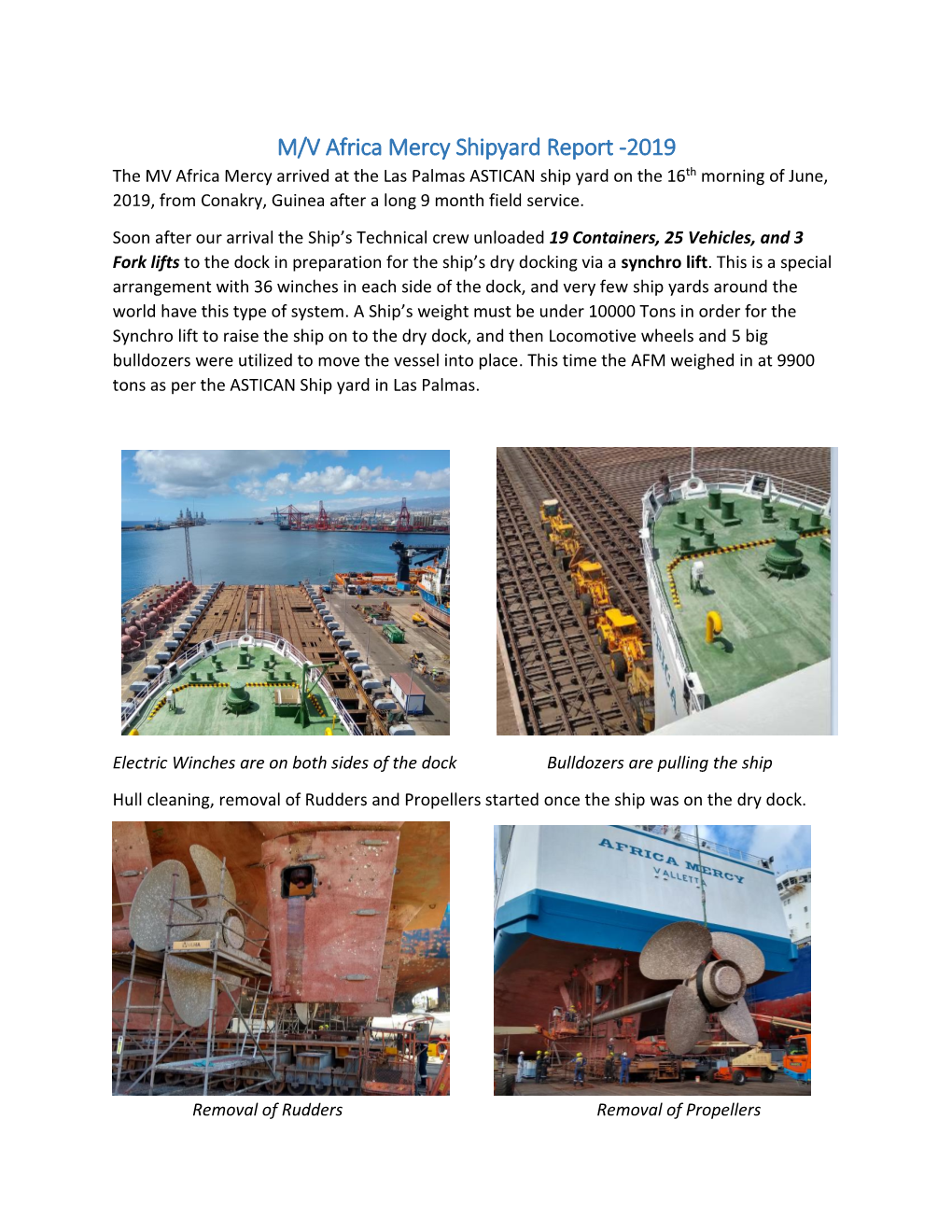 M/V Africa Mercy Shipyard Report -2019