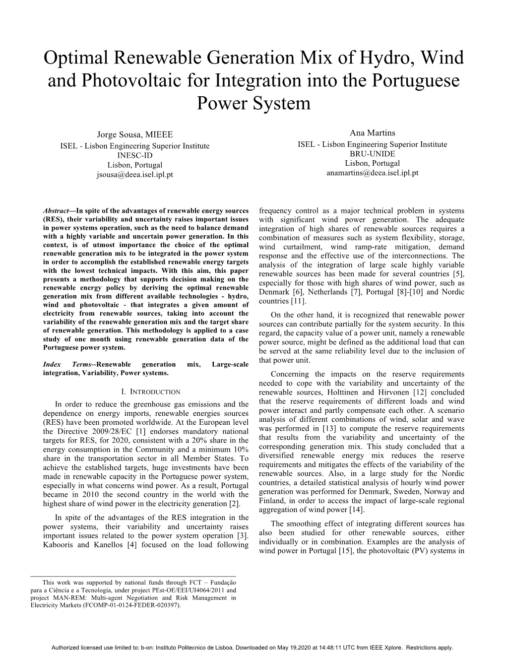 Optimal Renewable Generation Mix of Hydro, Wind and Photovoltaic for Integration Into the Portuguese Power System