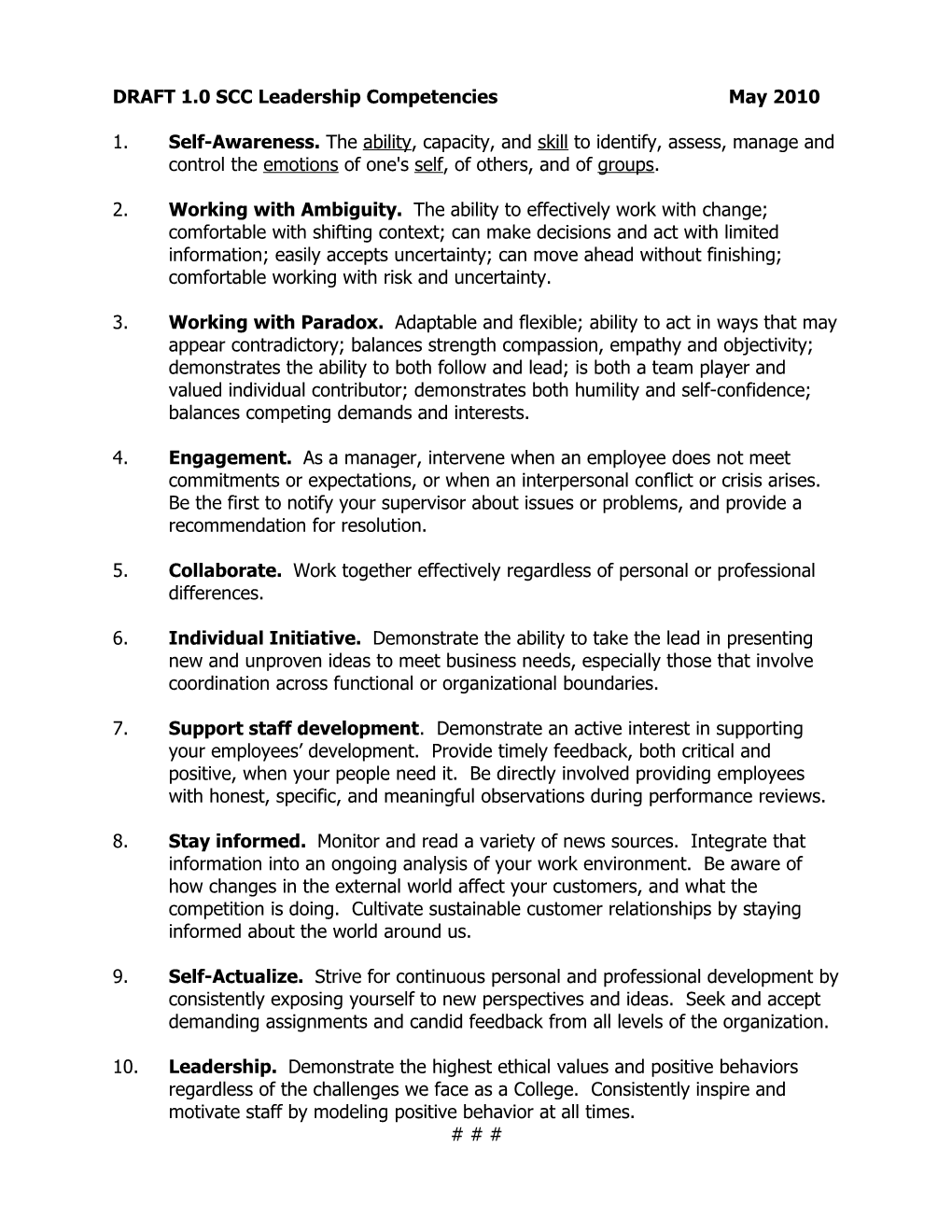 DRAFT 1 SCC Leadership Competencies