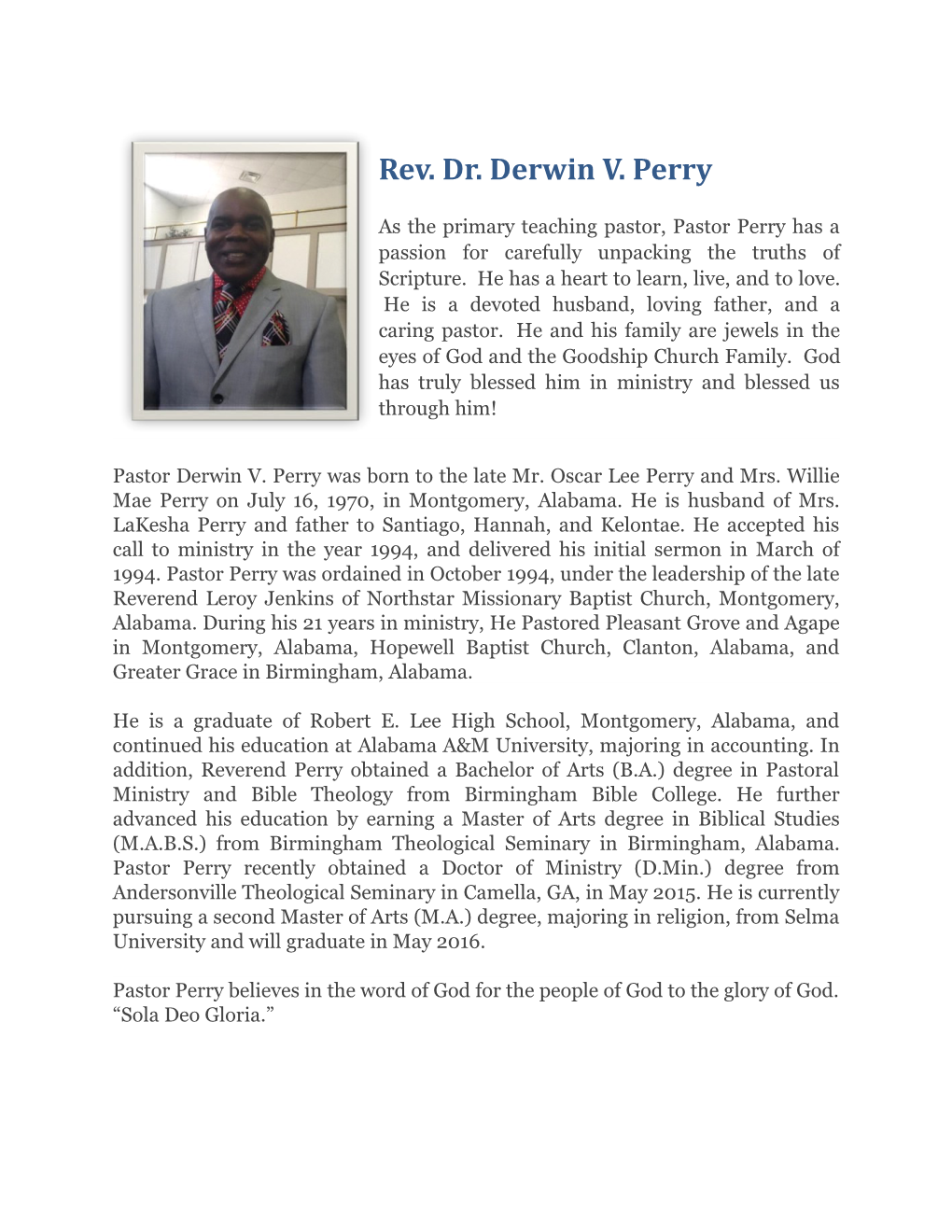 Rev. Dr. Derwin V. Perry
