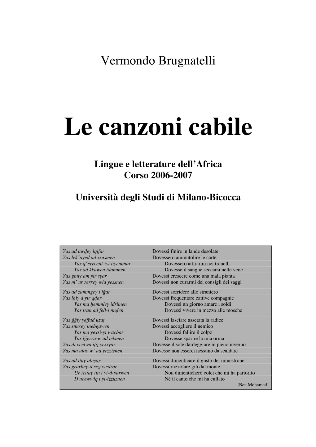 Le Canzoni Cabile