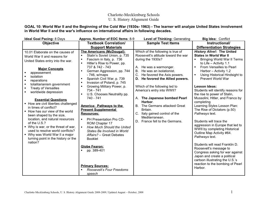 GOAL 10: World War II and the Beginning of the Cold War (1930S- 1963) - the Learner Will