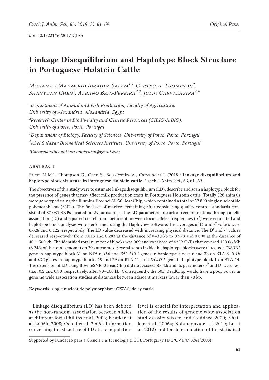 Linkage Disequilibrium and Haplotype Block Structure in Portuguese Holstein Cattle