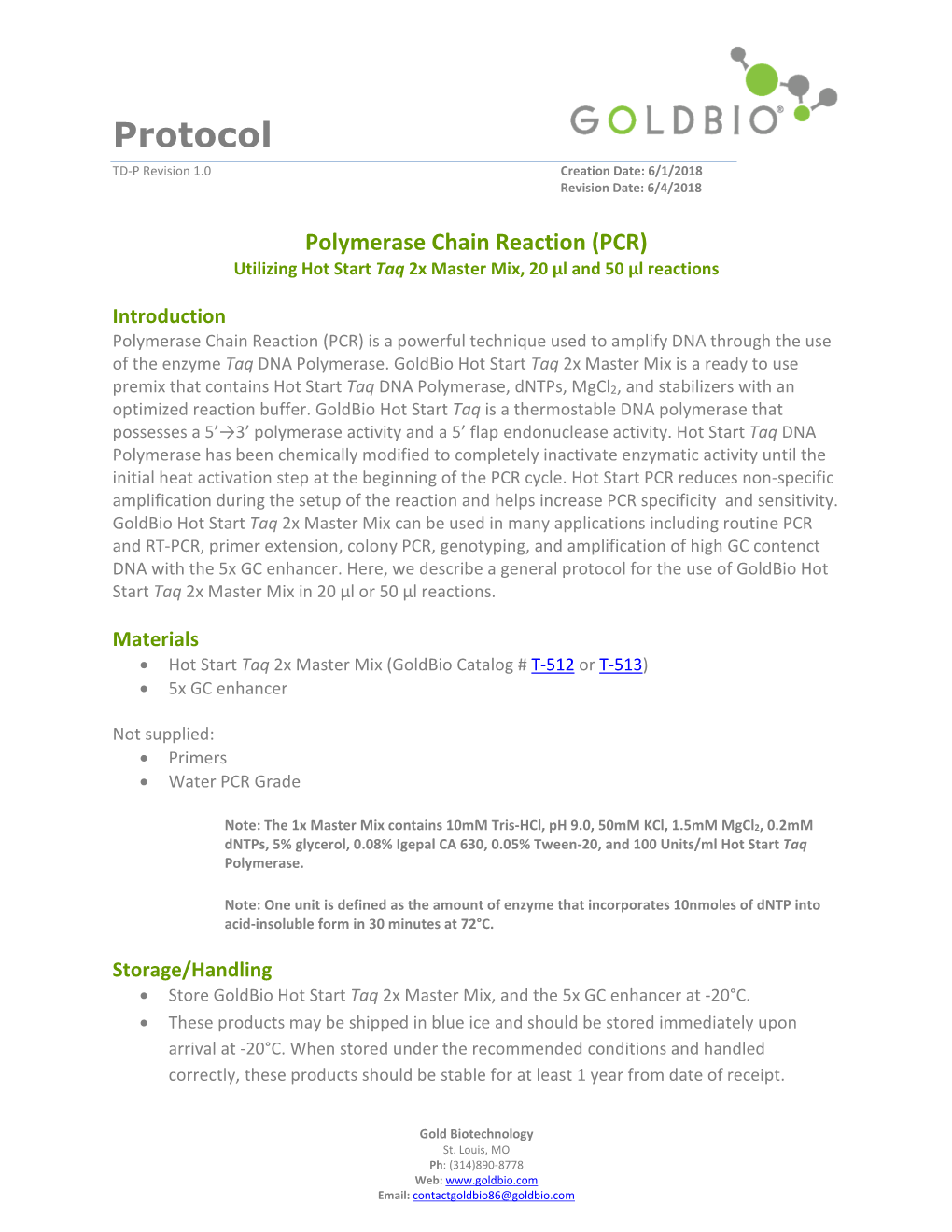 PCR Protocol with Hot Start Taq 2X Master