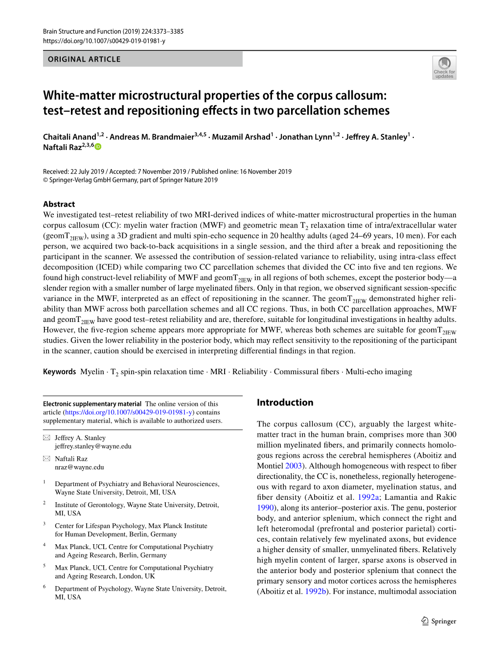 White-Matter Microstructural Properties of the Corpus Callosum