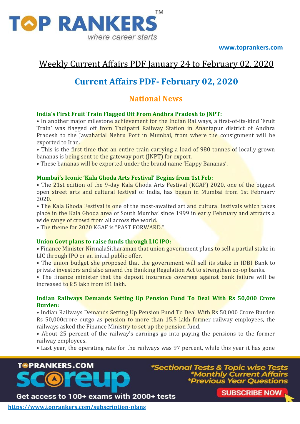 Current Affairs PDF January 24 to February 02, 2020