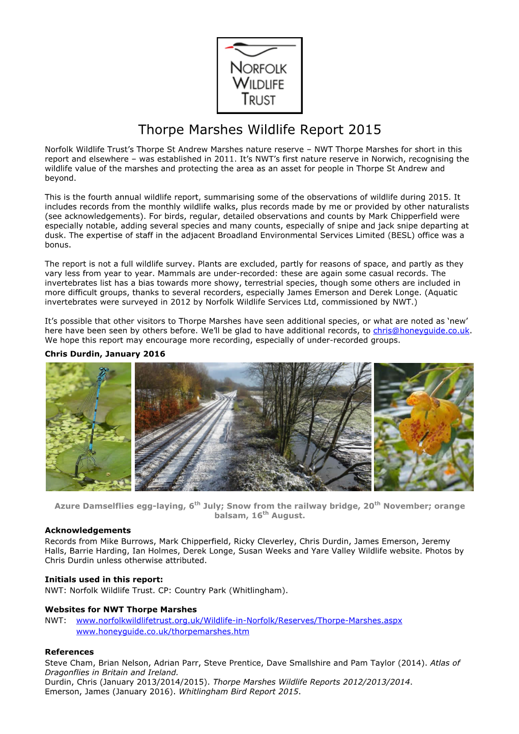 Thorpe Marshes Wildlife Report 2015