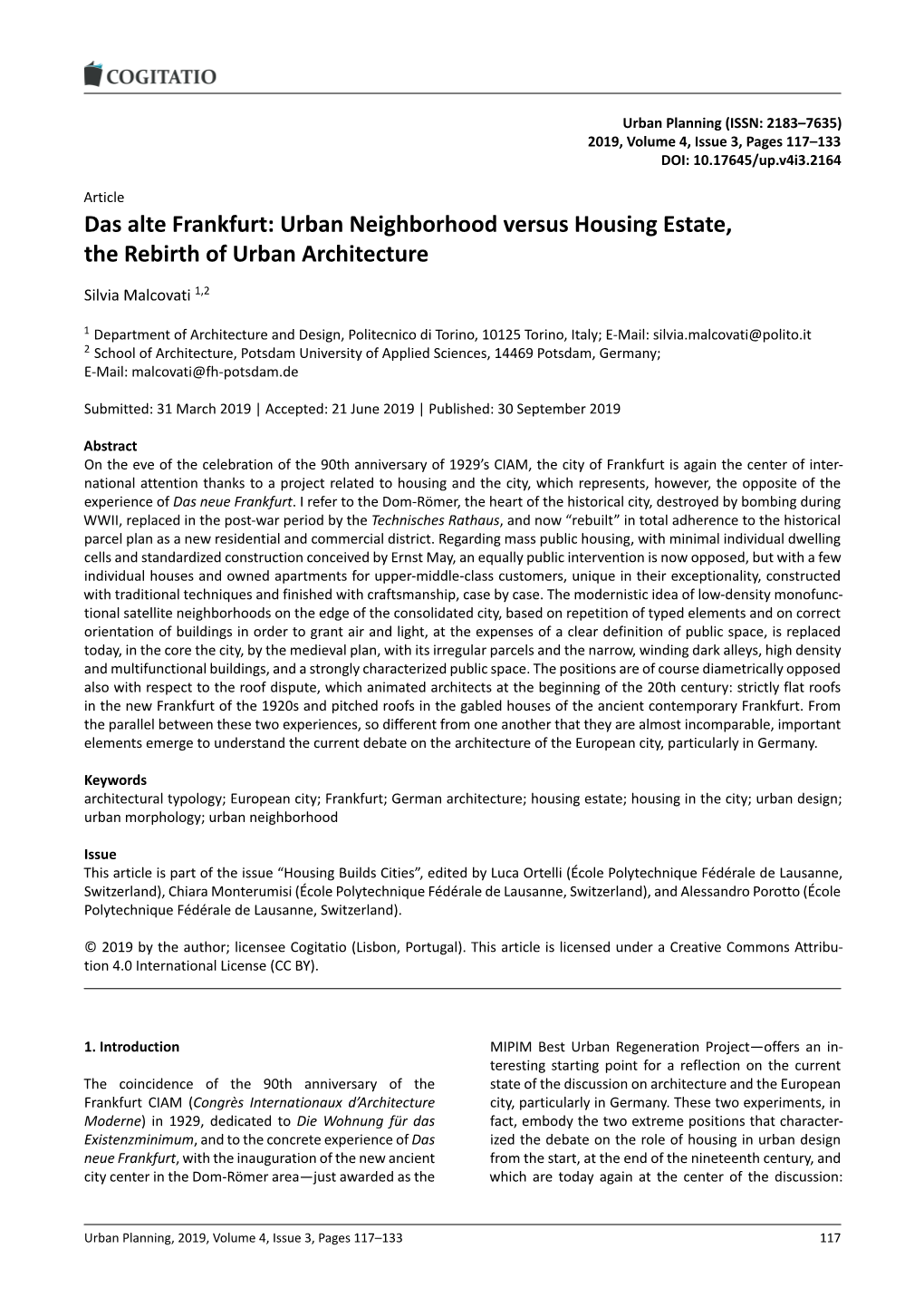 Das Alte Frankfurt: Urban Neighborhood Versus Housing Estate, the Rebirth of Urban Architecture