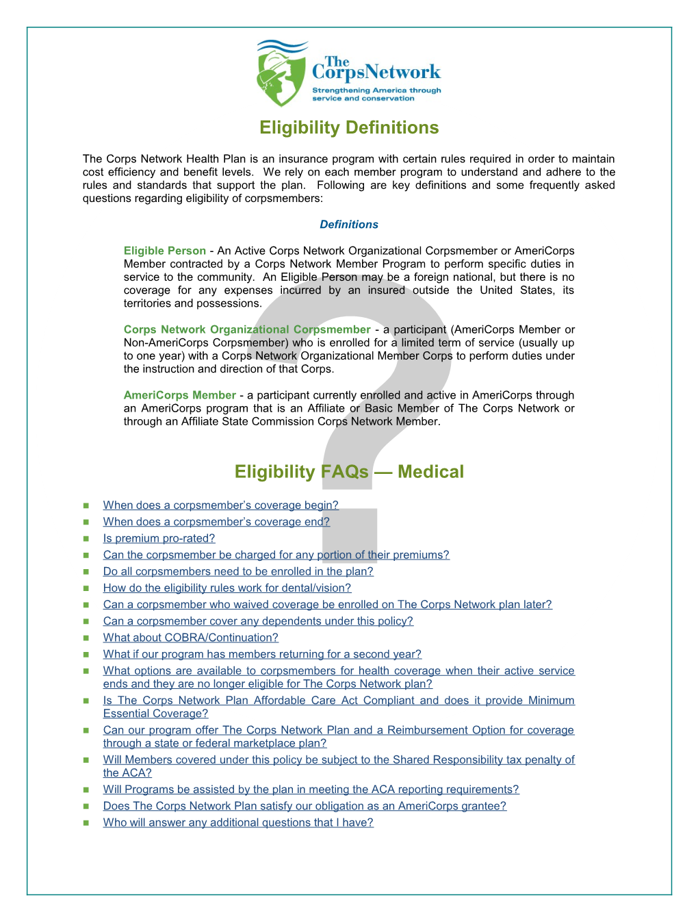 Eligibility Definitions