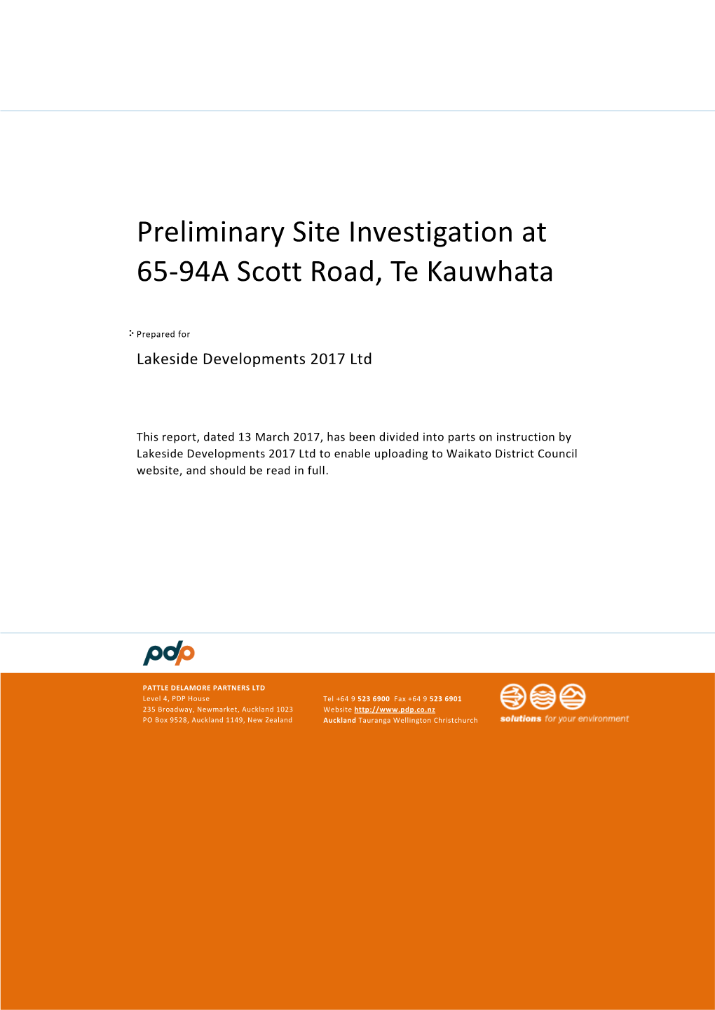 Preliminary Site Investigation at 65-94A Scott Road, Te Kauwhata