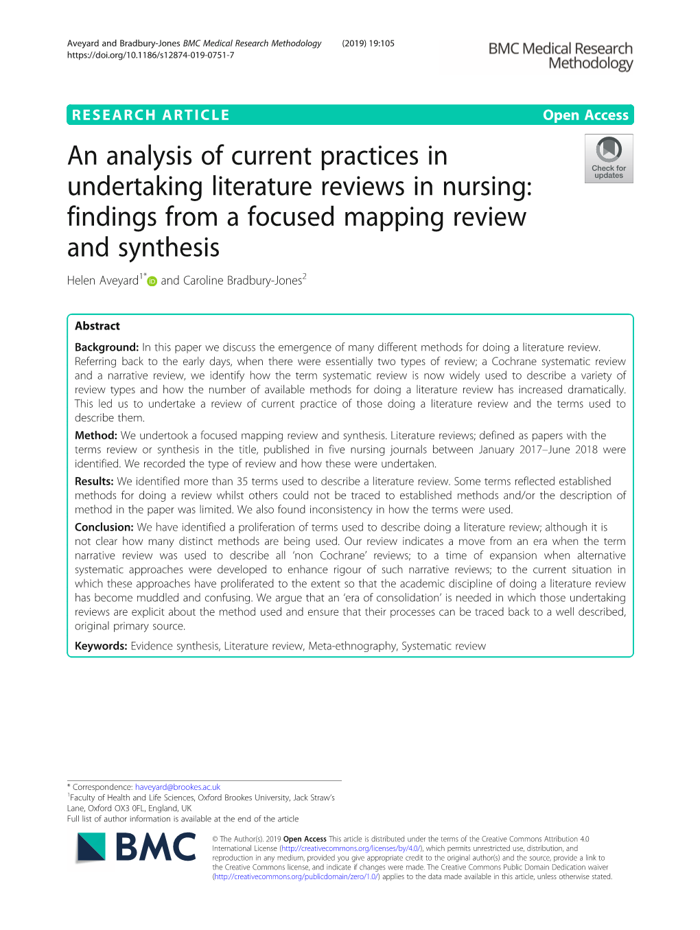 An Analysis of Current Practices in Undertaking Literature Reviews in Nursing