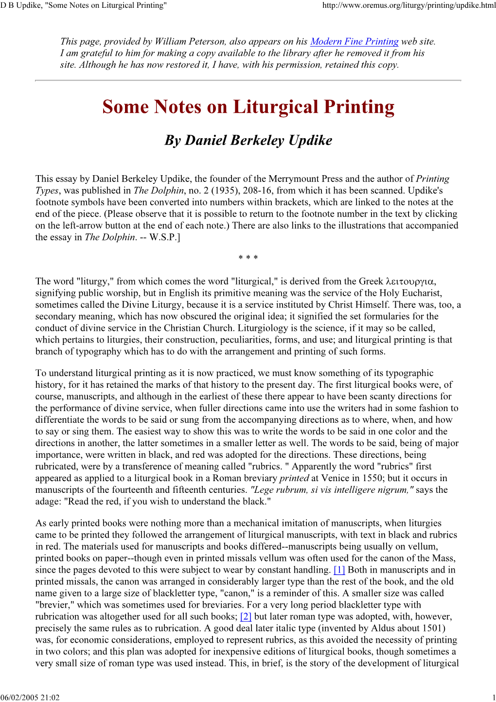Some Notes on Liturgical Printing"
