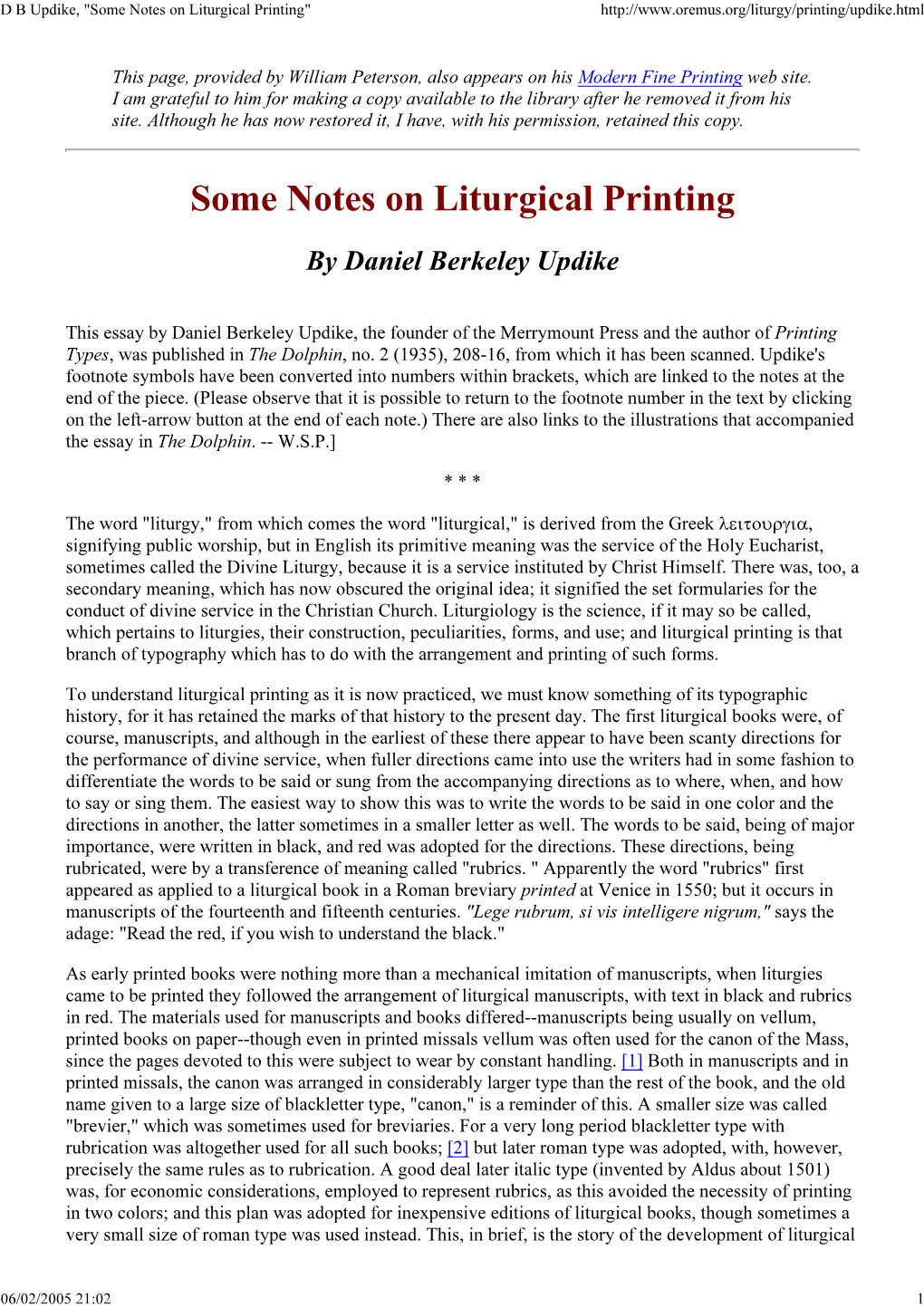 Some Notes on Liturgical Printing