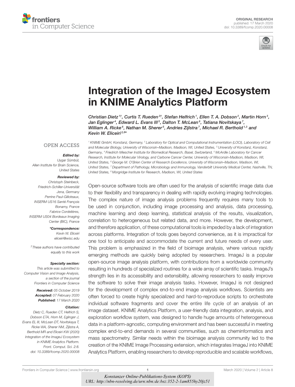 Integration of the Imagej Ecosystem in the KNIME Analytics Platform