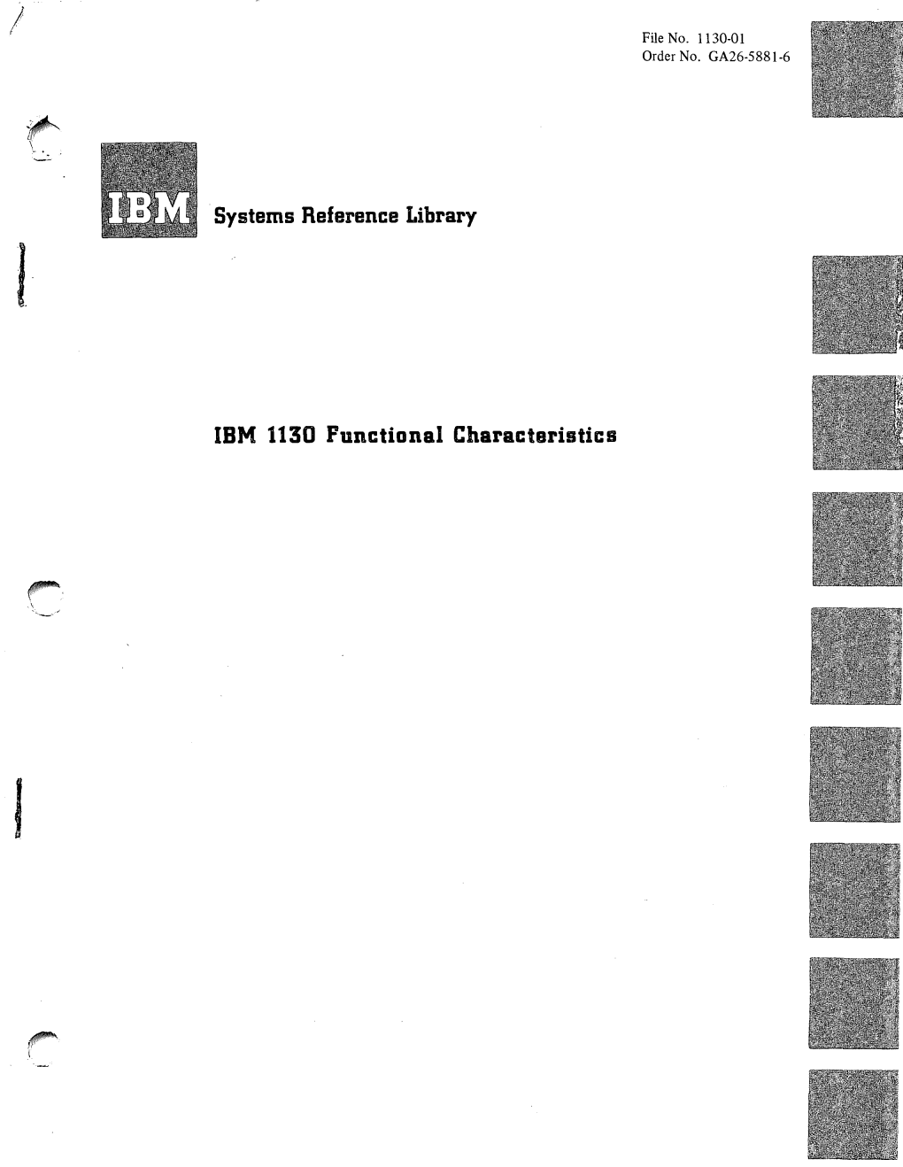 Systems Reference Library IBM 1130 Functional Characteristics