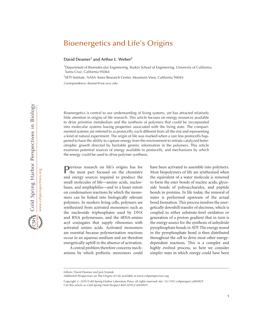 Bioenergetics and Life's Origins